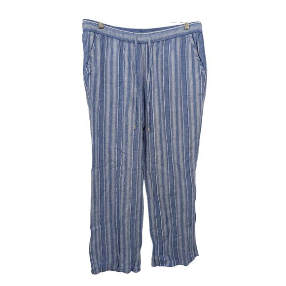Tommy Bahama Linen Blend Blue Striped Pants Size L Relaxed Fit Resort Beachwear - Picture 1 of 7